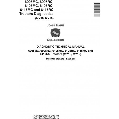 John Deere 6095MC, 6095RC, 6105MC Tractor Pdf Diagnostic and Technical Repair Manual TM409719