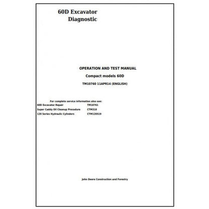 John Deere 60D Compact Excavator Pdf Diagnostic, Operation and Tests Service Manual TM10760