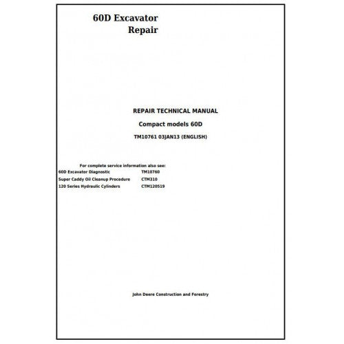 John Deere 60D Compact Excavator Pdf Technical Repair Service Manual TM10761