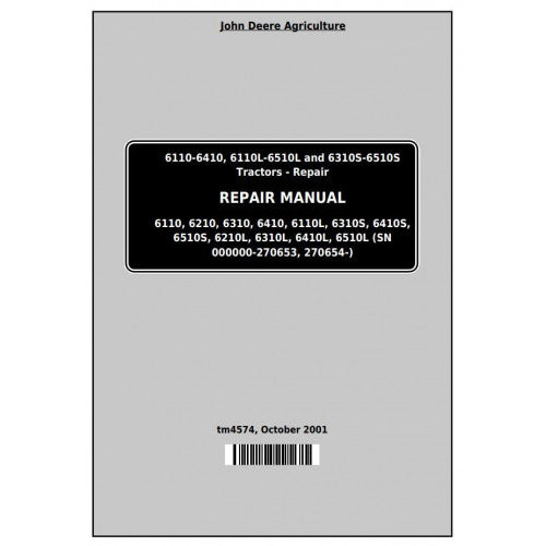 John Deere 6110, 6110L, 6210, 6310, 6310L Tractor Pdf Technical Repair Manual TM4574