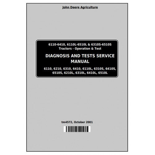 John Deere 6110, 6210, 6210L, 6310, 6310L Tractor Pdf Diagnostic and Test Service Manual TM4572
