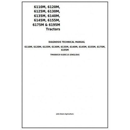 John Deere 6110M, 6120M, 6125M, 6130M, 6135M Tractor Pdf Diagnostic and Technical Repair Manual TM409719