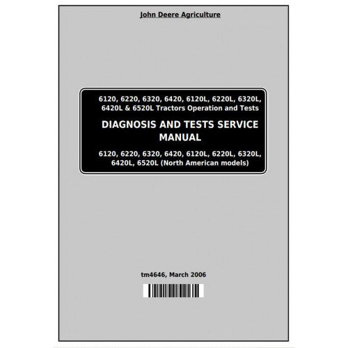John Deere 6120, 6220, 6320, 6420, 6120L Tractor Pdf Diagnostic and Test Service Manual TM4646