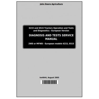 John Deere 6215 and 6515 Tractor Pdf Diagnostic and Test Service Manual TM4644