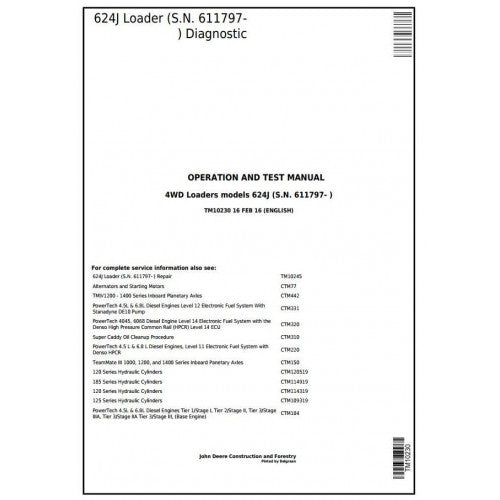 John Deere 624J 4WD Loader Pdf Diagnostic, Operation and Tests Service Manual TM10230
