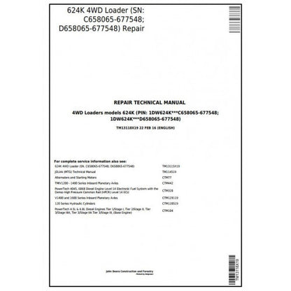John Deere 624K 4WD Loader Pdf Technical Repair Service Manual TM13118X19