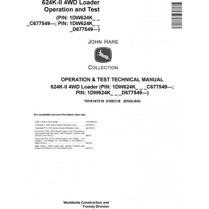 John Deere 624K-II 4WD Loader Pdf Diagnostic, Operation and Tests Service Manual TM14147X19