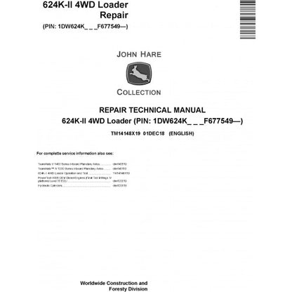 John Deere 624K II 4WD Loader Pdf Technical Repair Service Manual TM14148X19