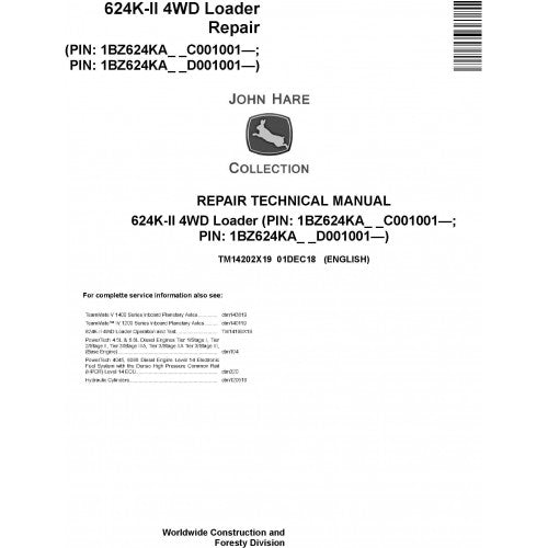 John Deere 624K II 4WD Loader Pdf Technical Repair Service Manual TM14202X19