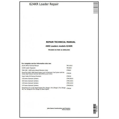 John Deere 624KR 4WD Loader Pdf Technical Repair Service Manual TM10693