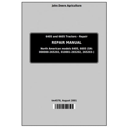 John Deere 6405 and 6605 Tractor Pdf Technical Repair Manual TM4578