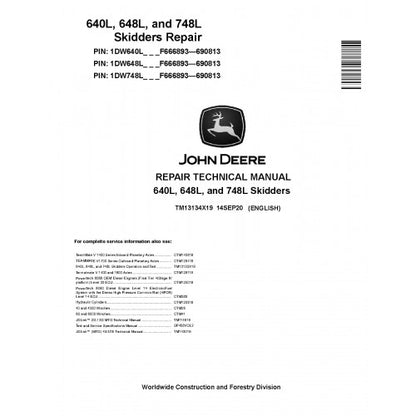 John Deere 640L, 648L and 748L Skidders Pdf Technical Repair Service Manual (TM13134X19)