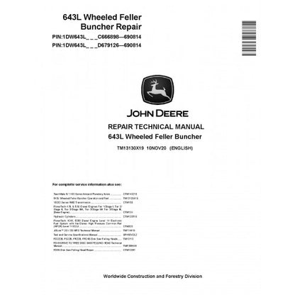John Deere 643L Wheeled Feller Buncher Pdf Technical Repair Service Manual (TM13130X19)