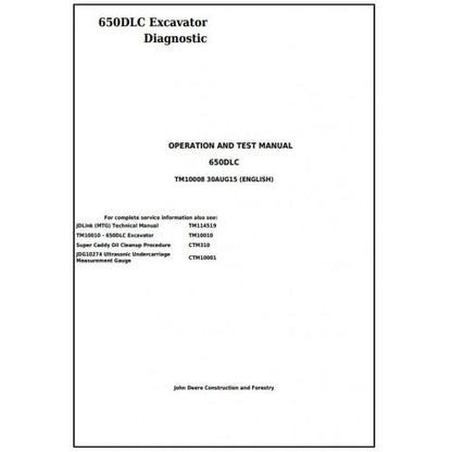 John Deere 650DLC Excavator Pdf Diagnostic, Operation and Tests Service Manual TM10008