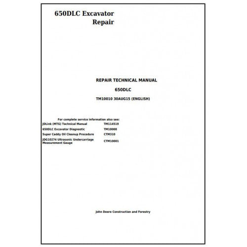 John Deere 650DLC Excavator Pdf Technical Repair Service Manual TM10010