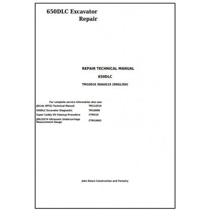John Deere 650DLC Excavator Pdf Technical Repair Service Manual TM10010