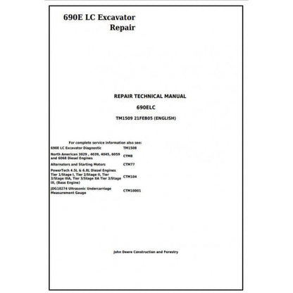 John Deere 690E LC Excavator Pdf Technical Repair Service Manual TM1509