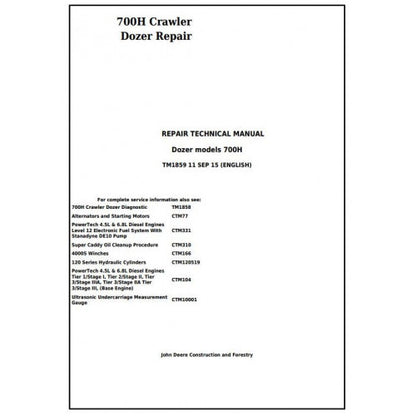 John Deere 700H Crawler Dozer Pdf Technical Repair Service Manual TM1859
