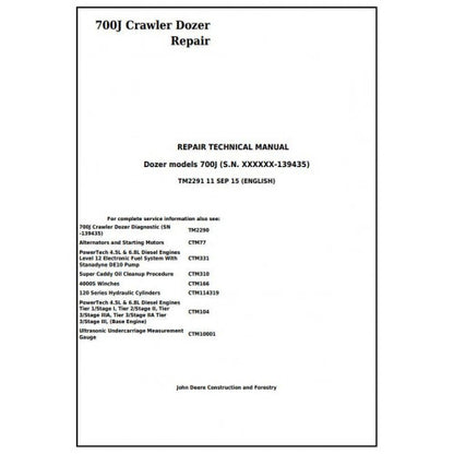 John Deere 700J Crawler Dozer Pdf Technical Repair Service Manual TM2291