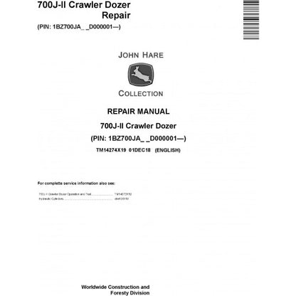 John Deere 700J-II Crawler Dozer Pdf Technical Repair Service Manual TM14274X19