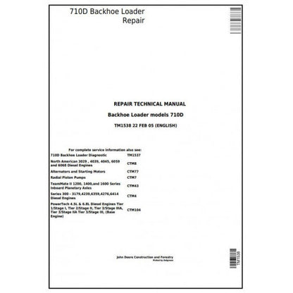 John Deere 710D Backhoe Loader Pdf Technical Repair Service Manual TM1538