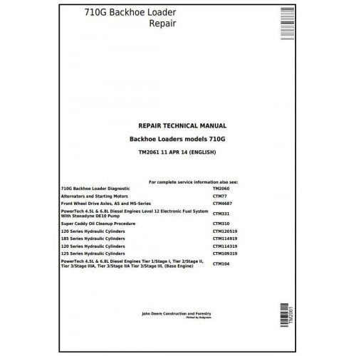 John Deere 710G Backhoe Loader Pdf Technical Repair Service Manual TM2061