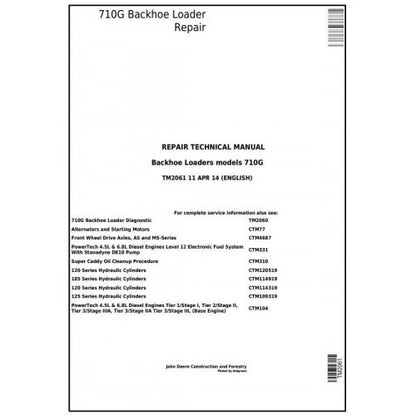 John Deere 710G Backhoe Loader Pdf Technical Repair Service Manual TM2061