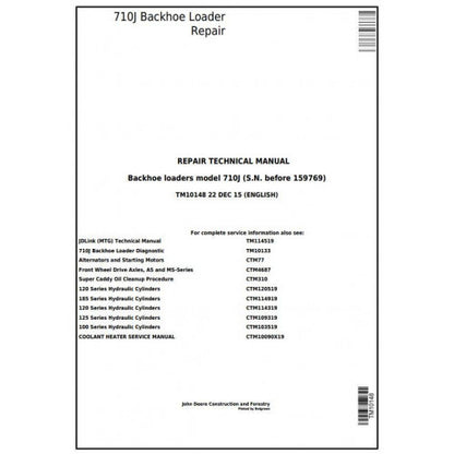 John Deere 710J Backhoe Loader Pdf Technical Repair Service Manual TM10148