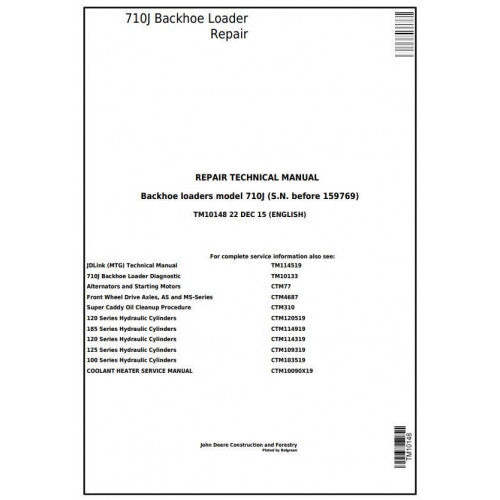 John Deere 710J Backhoe Loader Pdf Technical Repair Service Manual TM10148