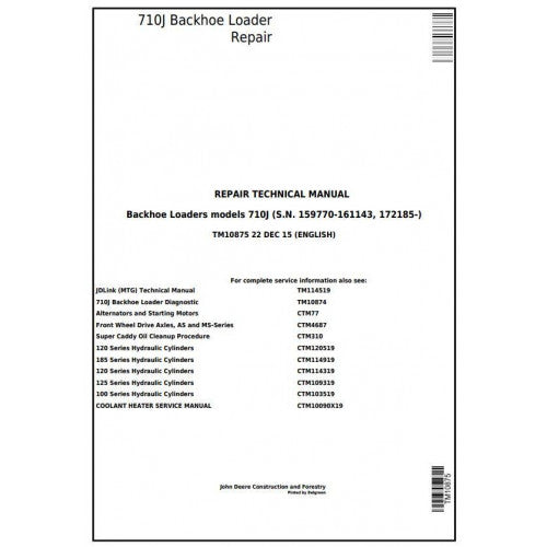 John Deere 710J Backhoe Loader Pdf Technical Repair Service Manual TM10875