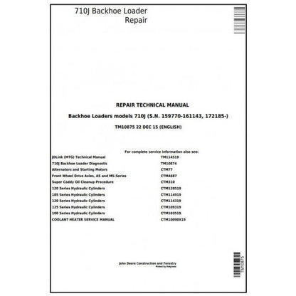 John Deere 710J Backhoe Loader Pdf Technical Repair Service Manual TM10875