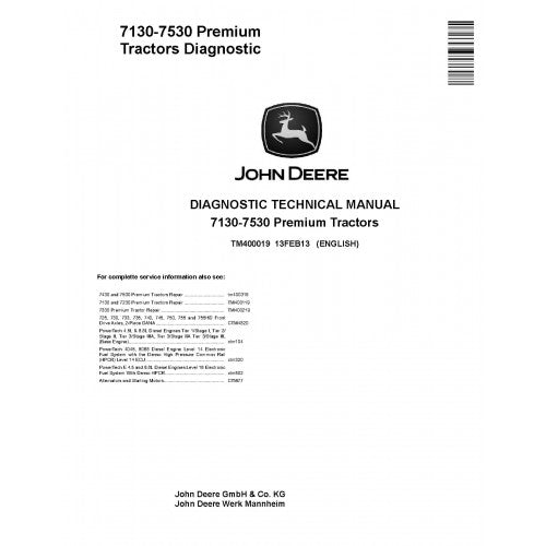 John Deere 7130, 7230, 7330, 7430, 7530 Tractor Pdf Diagnostic and Technical Repair Manual TM400019