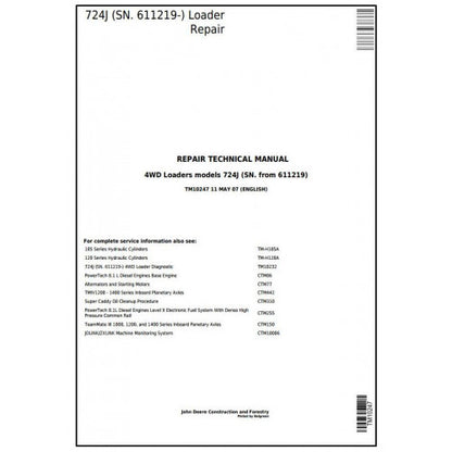 John Deere 724J 4WD Loader Service Repair Technical Manual TM10247