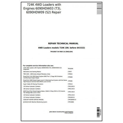 John Deere 724K 4WD Loader Pdf Technical Repair Service Manual TM10697