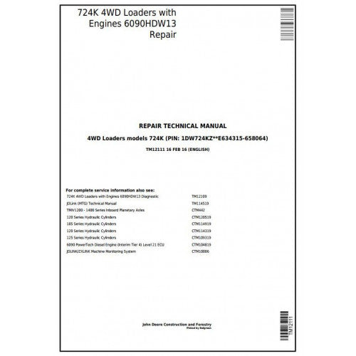John Deere 724K Loader Pdf Technical Repair Service Manual TM12111