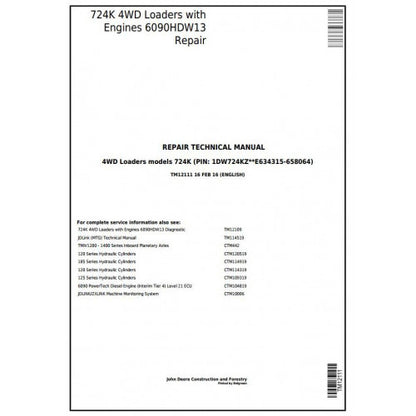 John Deere 724K Loader Pdf Technical Repair Service Manual TM12111