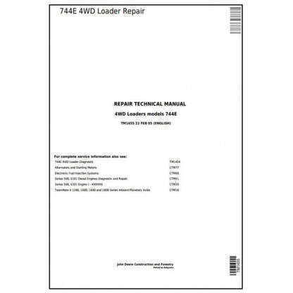 John Deere 744E 4WD Loader Pdf Technical Repair Service Manual TM1455