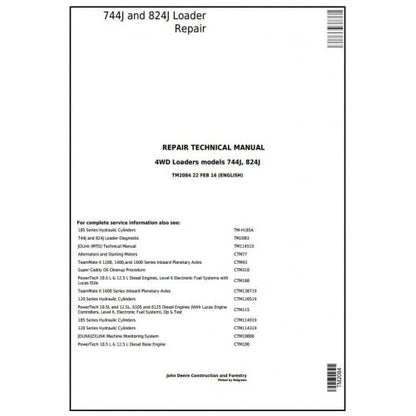 John Deere 744J and 824J 4WD Loader Pdf Technical Repair Service Manual TM2084