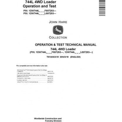 John Deere 744L 4WD Loader Pdf Diagnostic, Operation and Tests Service Manual TM14363X19