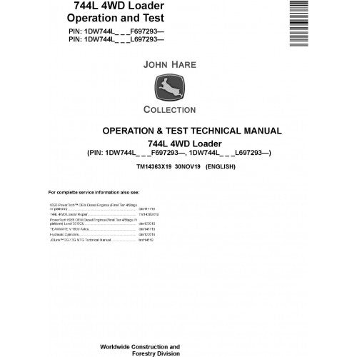 John Deere 744L 4WD Loader Pdf Diagnostic, Operation and Tests Service Manual TM14363X19