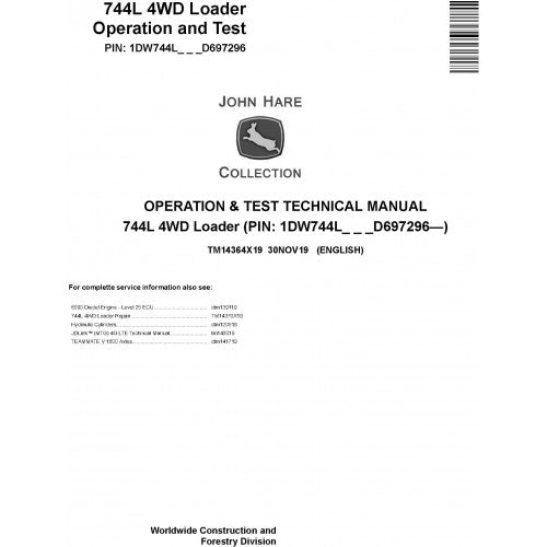 John Deere 744L 4WD Loader Pdf Diagnostic, Operation and Tests Service Manual TM14364X19