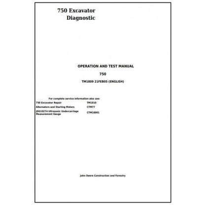 John Deere 750 Excavator Pdf Diagnostic, Operation and Tests Service Manual TM1809