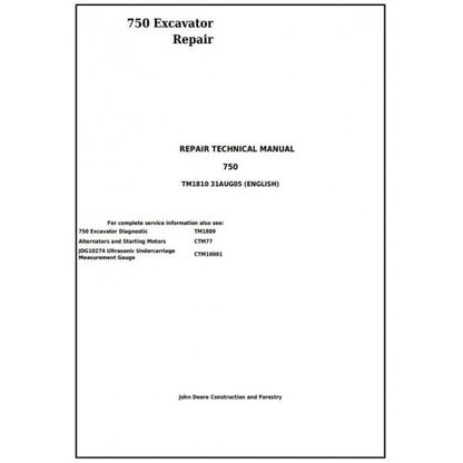 John Deere 750 Excavator Pdf Technical Repair Service Manual TM1810