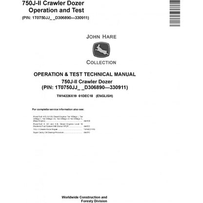 John Deere 750J-II Crawler Dozer Pdf Diagnostic, Operation and Tests Service Manual TM14226X19