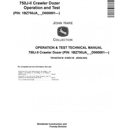 John Deere 750J-II Crawler Dozer Pdf Diagnostic, Operation and Tests Service Manual TM14275X19