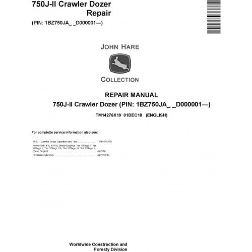 John Deere 750J-II Crawler Dozer Pdf Technical Repair Service Manual TM14276X19