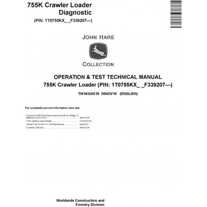 John Deere 755K Crawler Loader Pdf Diagnostic, Operation and Tests Service Manual TM14324X19