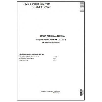 John Deere 762B Scraper Pdf Technical Repair Service Manual TM1568