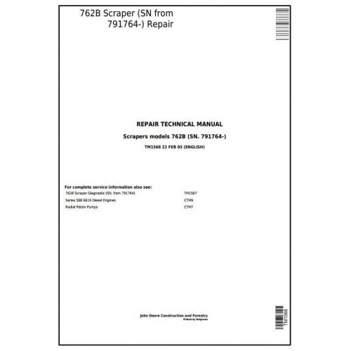 John Deere 762B Scraper Pdf Technical Repair Service Manual TM1568
