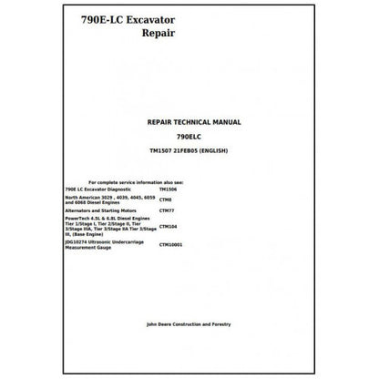 John Deere 790E LC Excavator Pdf Technical Repair Service Manual TM1507